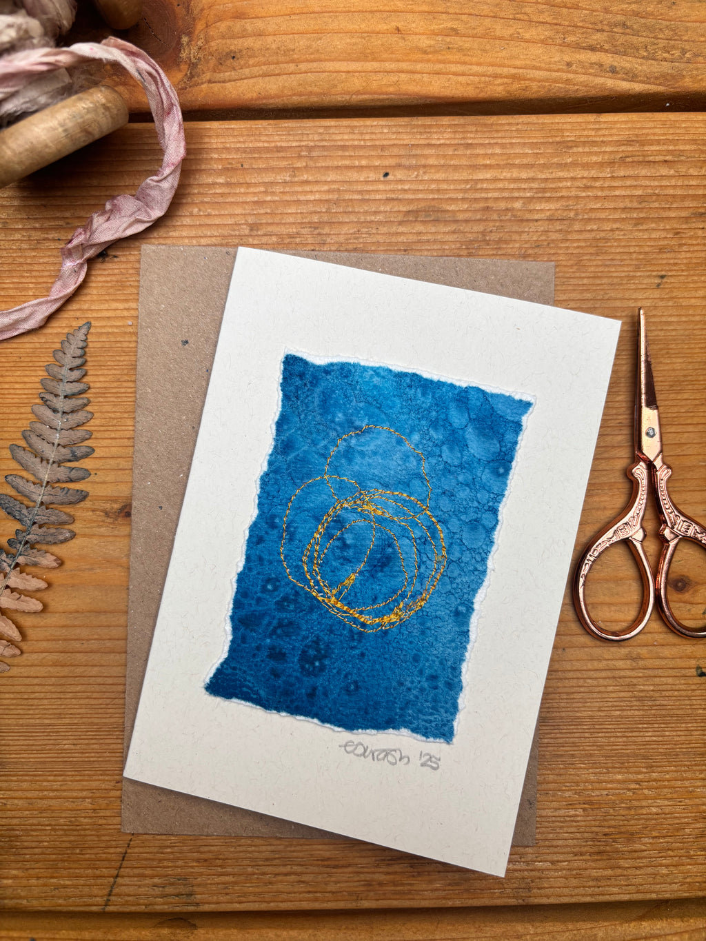 Mixed Media Cyanotype Blank Greeting Card