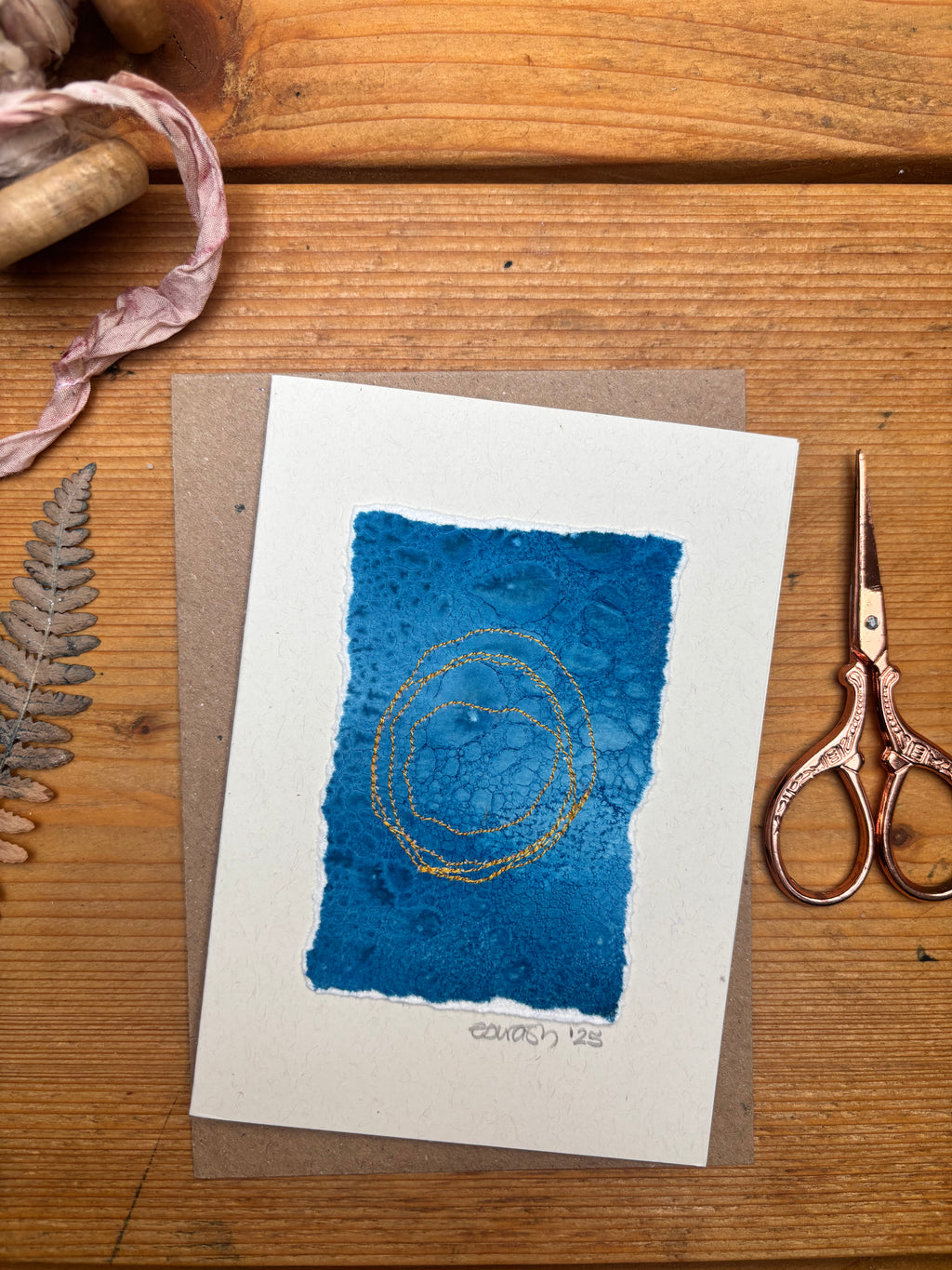 Mixed Media Cyanotype Blank Greeting Card