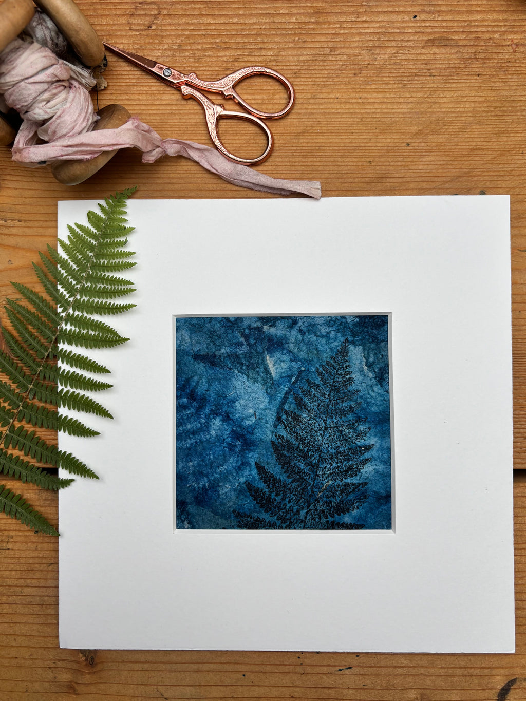 Woodland Imprint - Mixed Media Cyanotype Mini Print