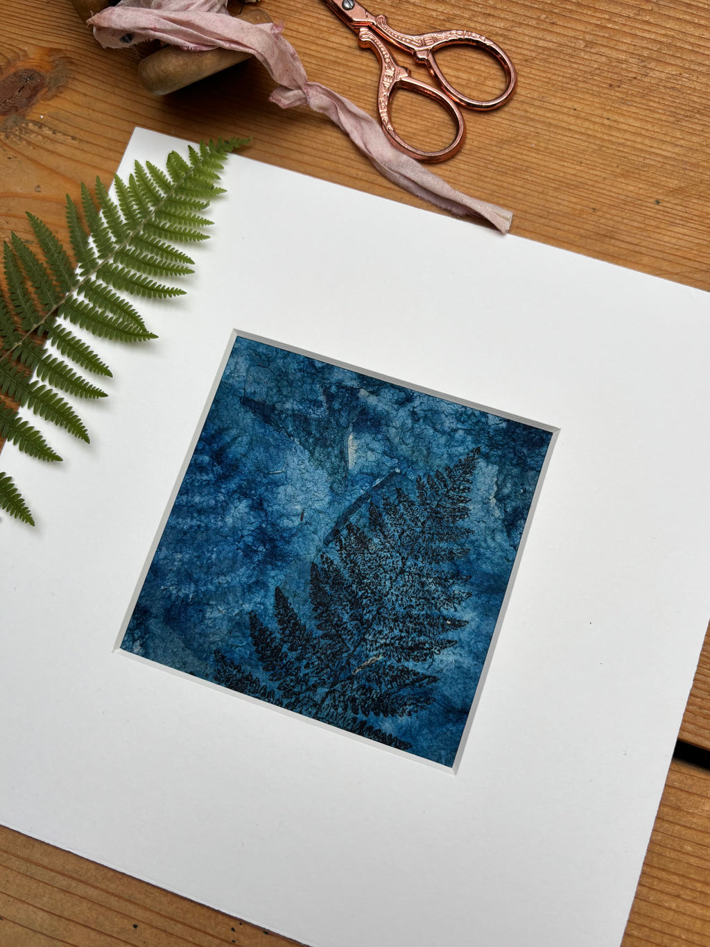Woodland Imprint - Mixed Media Cyanotype Mini Print